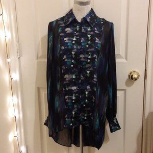 Kirna Zebete tie dye print black button down shirt